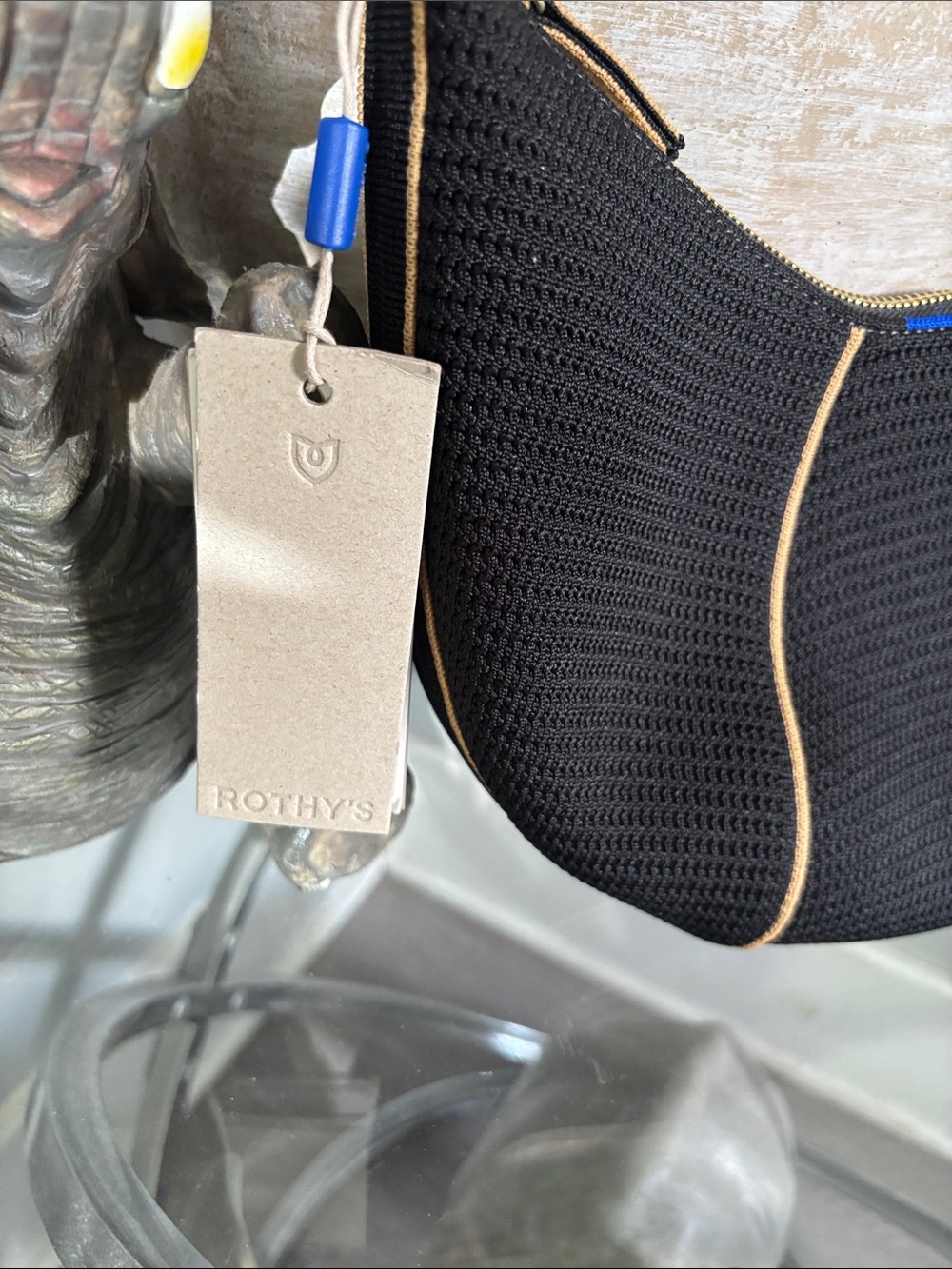 Rothy's Black Shoulder Bag with Tan Trim - Picture 2 of 5